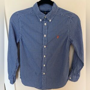 Ralph Lauren Boys 10-12 blue and white 100% cotton poplin button down shirt